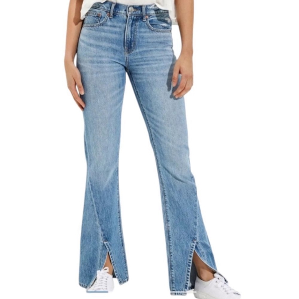 American Eagle 90's Bootcut Jeans Split Hem Hi-Rise Faded Indigo Size 4.